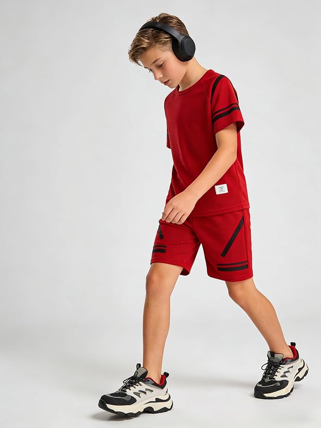 Cakaner Tween Boys Clothes Summer Simple Print T-Shirt And Shorts Set 2 Pieces Teen Trendy Outfits Size 7-14 Year