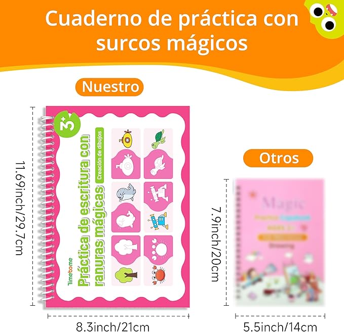 Large Magic Grooved Writing Practice for Kids 3-5 – Spanish Edition | Grooved Writing Books Ages 6-8, Handwriting Practice for Kids 5-7, Preschool Tracing Workbook for Boys & Girls