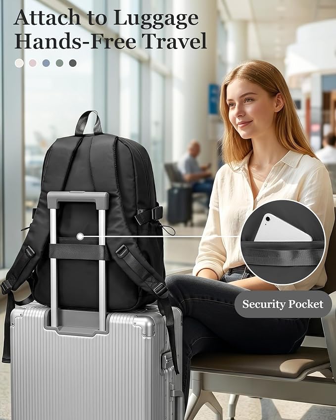suwasp College Backpack for Women, Waterproof Laptop Backpack Fits 15.6 Inch Laptop, School Bookbag with Water Bottle Pocket, Anti Theft Work Backpack for College, Travel, Commuter, Black
