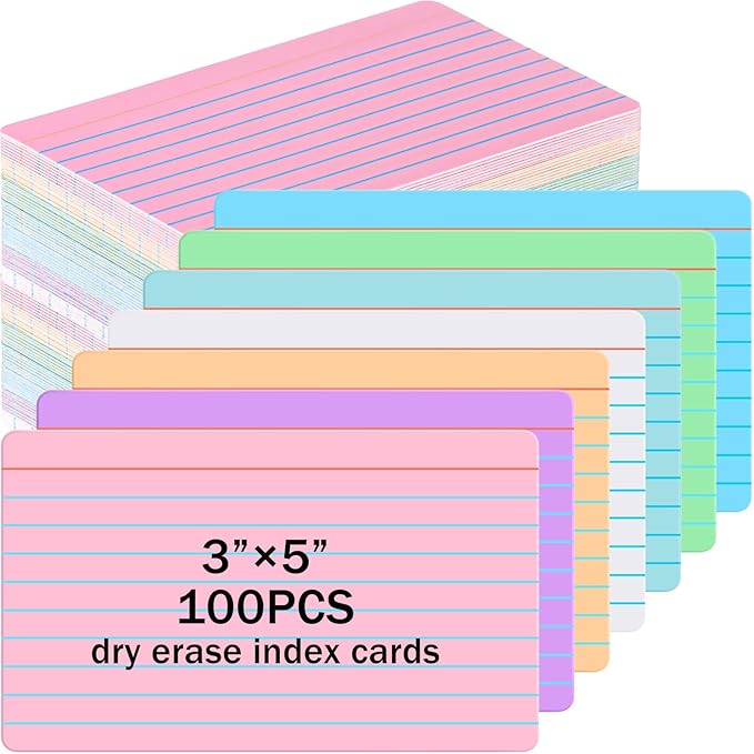 Harloon 100 Pcs Dry Erase Index Cards 3 x 5 Inch Laminated Reusable Dry Erase Note Cards Sheets for Office Home Housework to Do List (Ruled Candy Color)