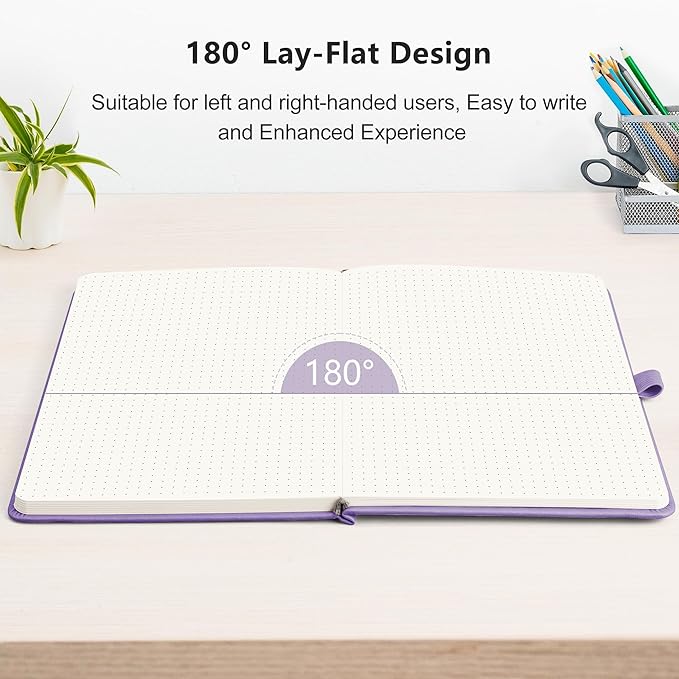 RETTACY Dotted Journal Notebook, 192 Pages, A5 Medium Size (5.7'' x 8.3''), Leather Hardcover, 100 GSM Thick Paper, for Journaling, Planning, Tracking (Purple)