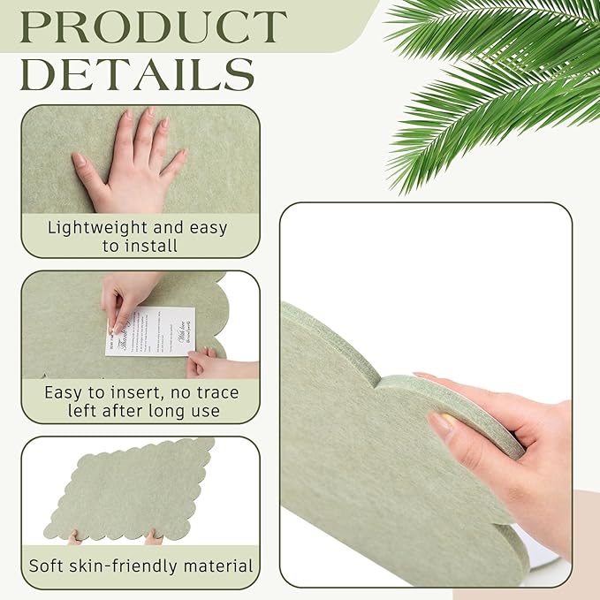 Mooliwe Scalloped Felt Bulletin Board Foldable Pin Cork Board Alternative for Wall Foldable Picture Vision Self Adhesive Bulletin Decorative (Sage Green,24 * 18 Inch)