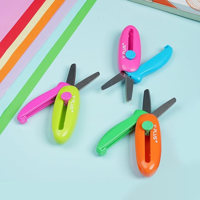 Safety Scissors for Kids, Retractable Small Scissors for Toddler Craft Ages 3-5 2-4 1-3, Cute Toddler Craft Preschool-Yellow