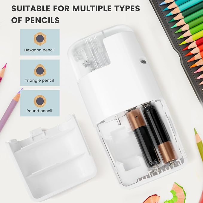 Eagle Pencil Sharpener, Portable Pocket-Sized with Creative Patented Design, Electric Sharpener for Multiple Types of Pencils, Battery-Operated, Manual/Electric Compatible(White)
