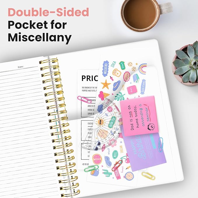 Large Spiral Notebook with Dividers & Tabs, 8.5" x 11" Hardcover 5 Subject Notebook for Work, 280 Pages, College Ruled, Cute Journal for Women, Perfect for Study & Office Note Taking, Painted Bloom