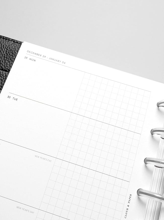 Cloth & Paper 2026 Dated Weekly Planner Inserts - Monday Start | Personal Size 3.75 x 6.75 Inches | 6 Ring Planner Refill Vertical Weekly Layout, 214 Dated Pages | Minimal Agenda Refill
