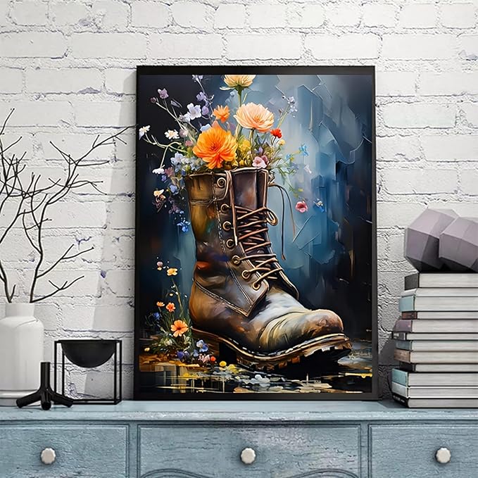 5DDIYART Boot Flowers Paint by Numbers for Adults Beginner, Paint by Number Kits on Canvas, Paint by Easy Acrylic Painting Home Wall Decor 16x20inch