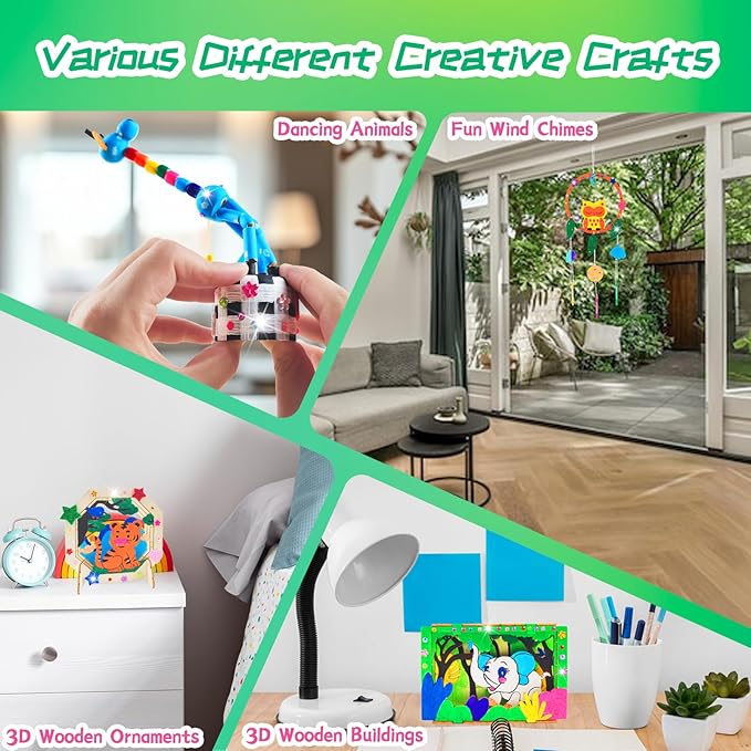 BEILUOYOO Wooden Painting Crafts for Kids - Art and Craft Kits for Kids 5-12 - Decorate & Build Your Own 3D Wood Animal Figures with Paint and Gem - Creative Activities Birthday Gifts for Girls Boys