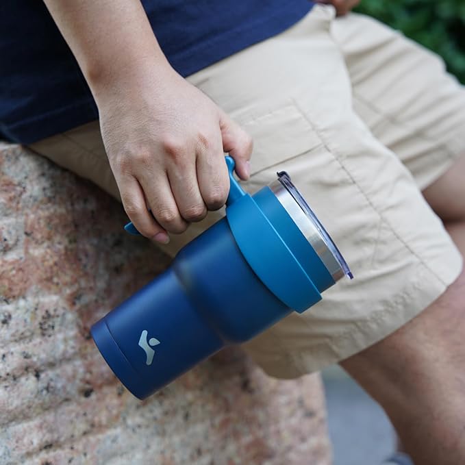 Konokyo 20 oz Tumbler with Handle and 2 Straw 2 Lid, Insulated Water Bottle Stainless Steel Vacuum Cup Reusable Travel Mug,Indigo Black