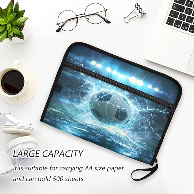 Football Lightning 13 Pocket File Organizer Expanding File Folder with Front Pouch Portable Business File Storage Document Organizer Folder with Zipper