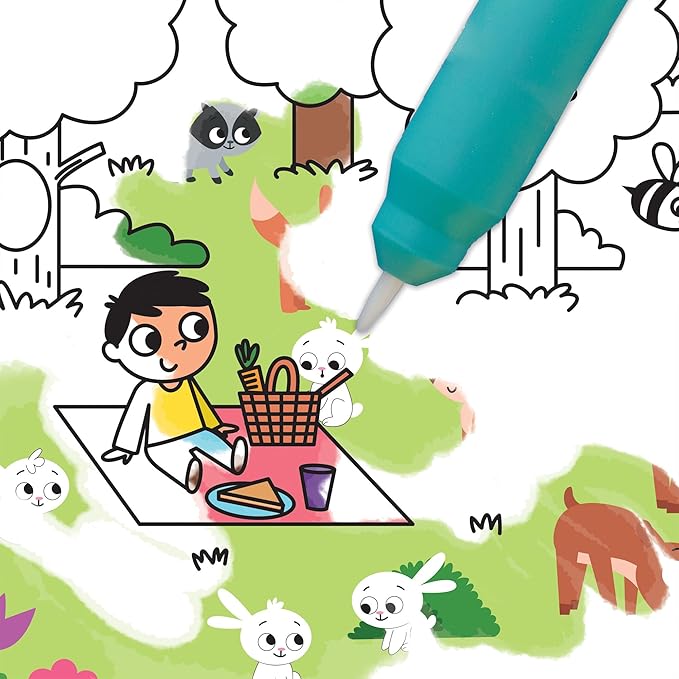 Peaceable Kingdom Water Art Animals Book, Reusable Color Reveal Painting Pad Including Refillable Brush Pen, Mess Free Creativity Activity, Preschool Children Age 3+, Early Motor Skill Builder