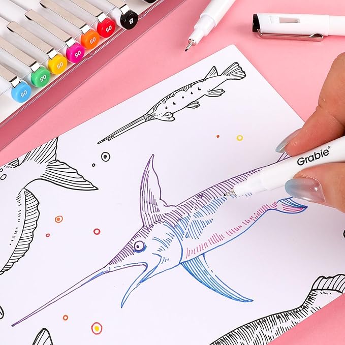 Grabie Micro Finerliner Pens, 10 Multicolor Fine Line Waterproof Drawing Pens, Assorted Point Sizes for Sketching, Illustration, Journaling, Art Supplies