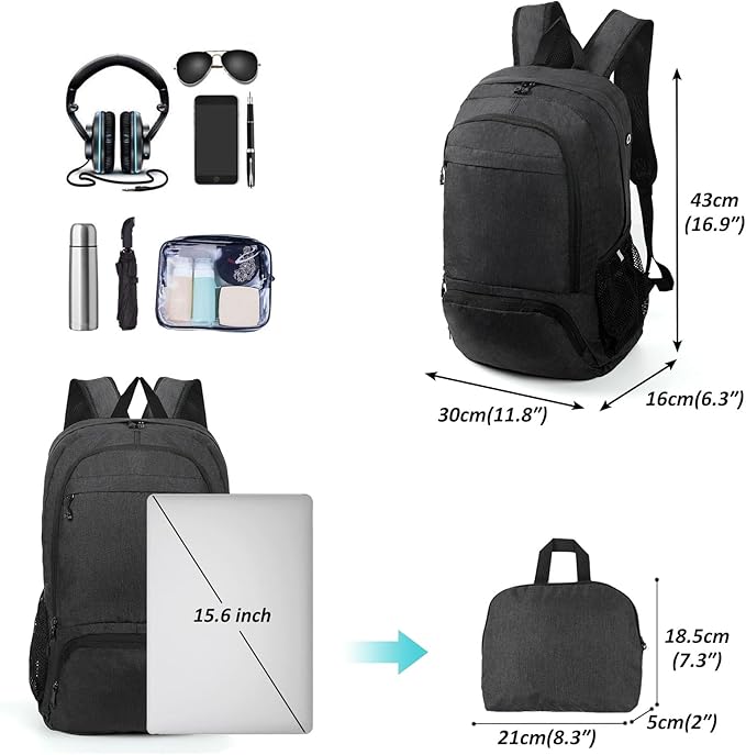 TANTOMI Ultra Lightweight Packable Backpack 25L - Foldable Hiking Daypack for Travel, Small Rucksack for Men Women Outdoor - Black