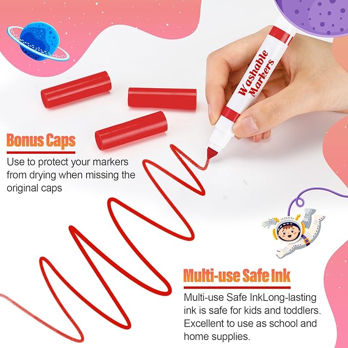 24 Pcs Washable Markers Bulk Broad Line Markers Coloring Conical Tip Large pens for art projects, Teachers, Party Favors, Donations(Red)
