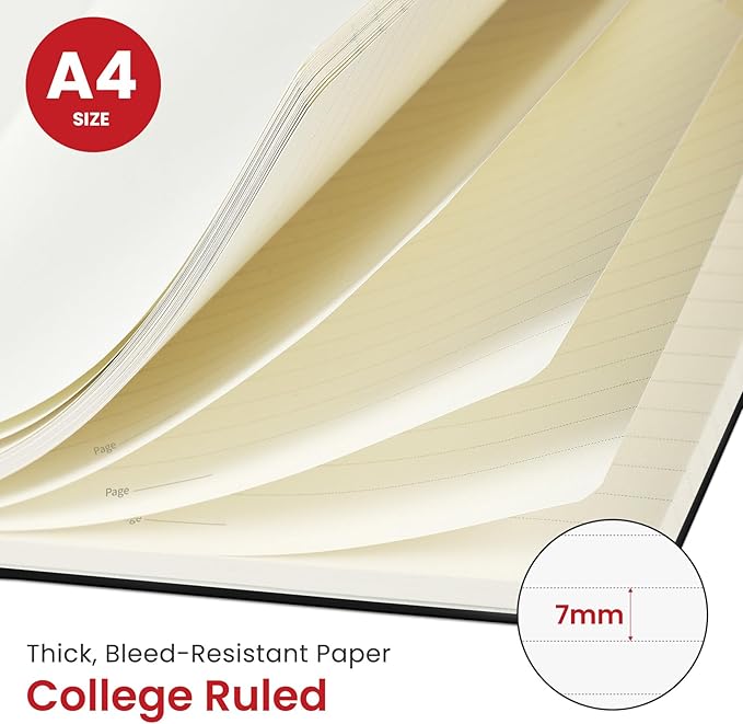 Taja Spiral Lined Notebook, 8.5"x11" Notebooks for Work, 6 Pack, Large A4 Journal for Women & Men, College Ruled Journaling Notebook for Writing, 6 Pcs, Plastic Cover Spiral Journal, Black