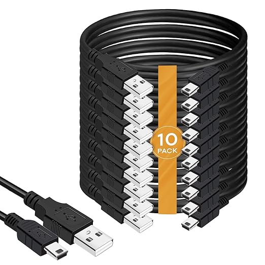 BRENDAZ (10-Pack) Mini USB Cable 15ft., USB 2.0 Type A to Mini B USB Charging Data Cord, Compatible with Hero 3+, PS3 Controller, Garmin GPS, Dash Cam, DSLR Camera, USB Mic.