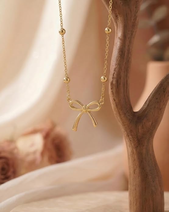 Gold Bow Necklace with Card, Graduation/16th/Back to Shool Gifts for Girl - You Are Enough and Loved
