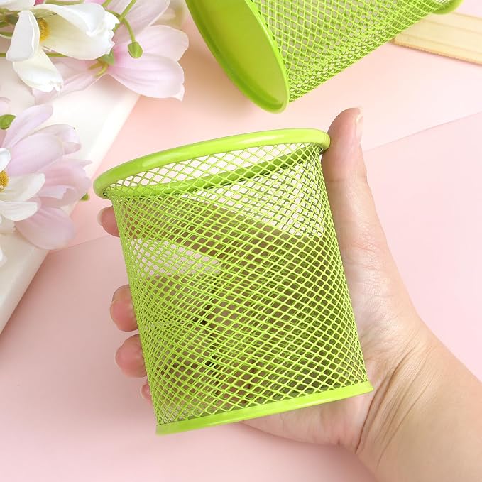 Tamaki Pen Holder Cup for Desk, Wire Mesh Pencil Cup Holder, Green | Pen Cup for Desk Office Pen Organizer
