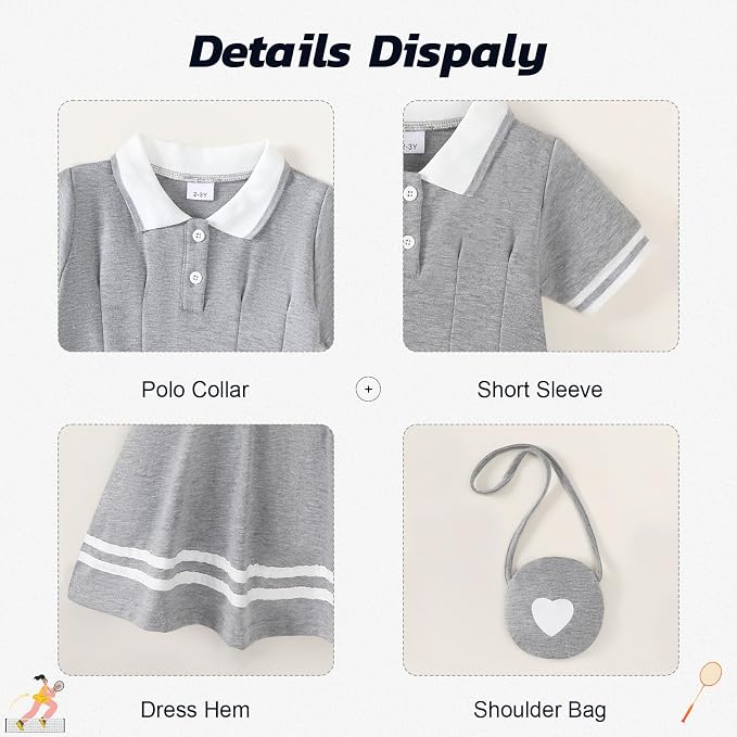 Renotemy Infant Baby Girl Dress Toddler Girls Summer Clothes School Outfits Cotton Short Sleeve Polo Dresses with Bag 12M-5T