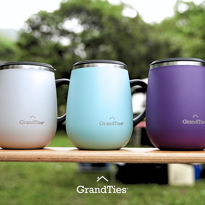 GRANDTIES Insulated Coffee Mug with Handle - Sliding Lid for Splash-Proof 16 oz Wine-Glass Shape Thermal Tumbler with Double Walled Vacuum Stainless Steel to Keeps Beverages Hot or Cold (Powder Green)