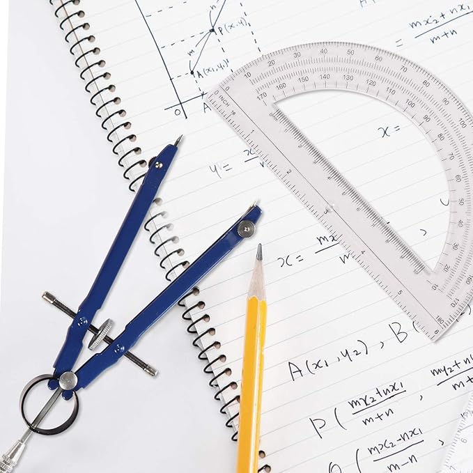 Professional Precision Compass Set, Metal Spring Bow Compass with Protractor, Lock, Pencil Leads & Screw Replacements, for Geometry, Math, Drafting, Drawing & Measuring, School & Office Supplies