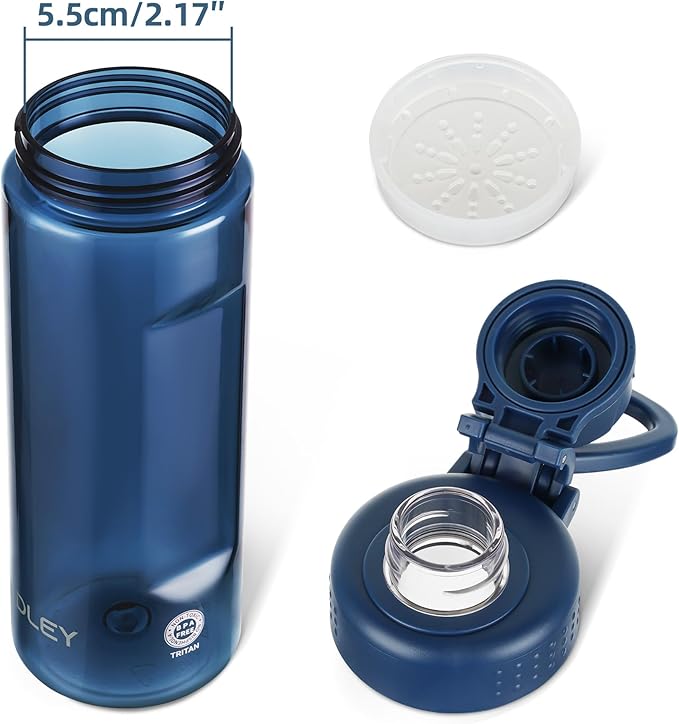 OLDLEY Water Bottles 20oz BPA Free Tritan Water Bottle with Carry Handle and Spout Lid, Leakproof Kids Water Bottle for Home,Travel, School, Outdoors,Navy Blue