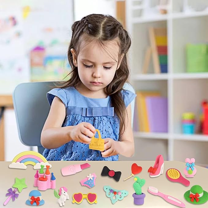 Cllayees 72 Pcs Erasers for Kids, Mini Pencil Eraser Bulk Classroom Prizes, Fun Puzzle Erasers for Girl Preschool Elementary Student, Back to School Supplies