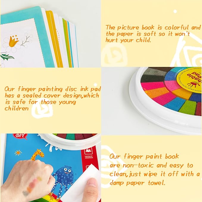 36 Color Kids Washable Finger Paint Set,Funny Finger Painting Kit with Book for Toddlers,Children's Finger Drawing Toys with Finger Cots and Painting Templates for Baby,DIY,Art,Early Learning Gift