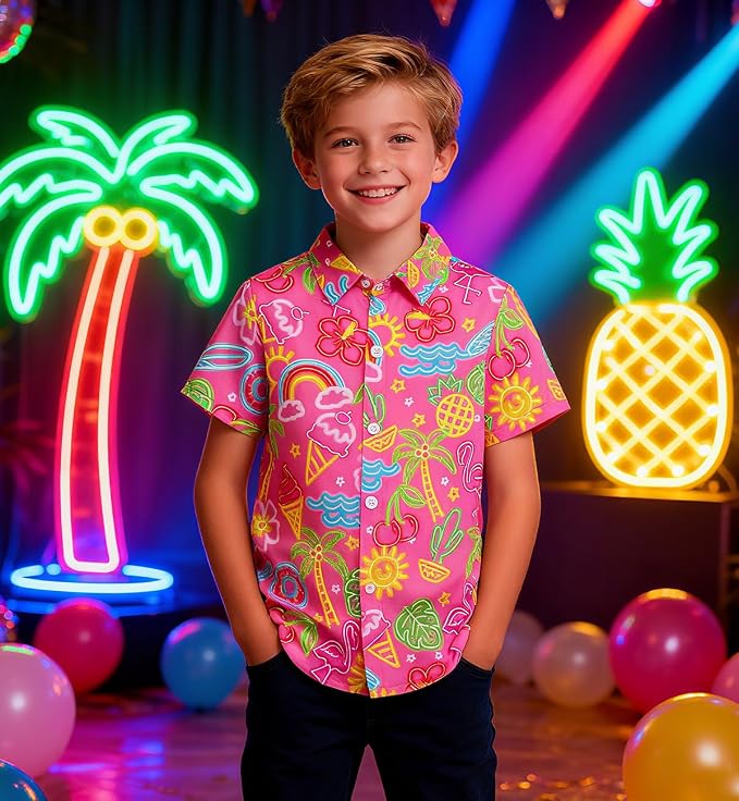 Enlifety 2-10T Kids Hawaiian Shirt Boys Short Sleeve Button Down Shirts Hawaii Summer Casual Blouse
