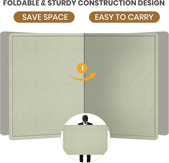 Bulletin Board - 35 x 17.5 inches Decorative Felt Pin Board - Cork Board Alternative for Wall - Foldable Photo Board Self-Adhesive Prayer Board with 20 Pushpins - Sage Green