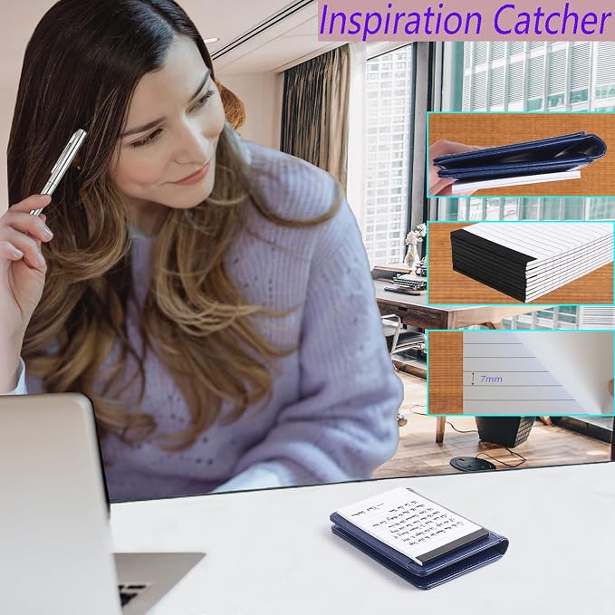 13 Pieces Mini Pocket Notepad Set,Included Leather Pocket Note pad Holder,10 Pack 3×5 Inch Small Notebook Refills,Writing Pads with 30 Lined Paper Per,2 Metal Ballpoint pens,Pocket Notebook(Navy Blue)