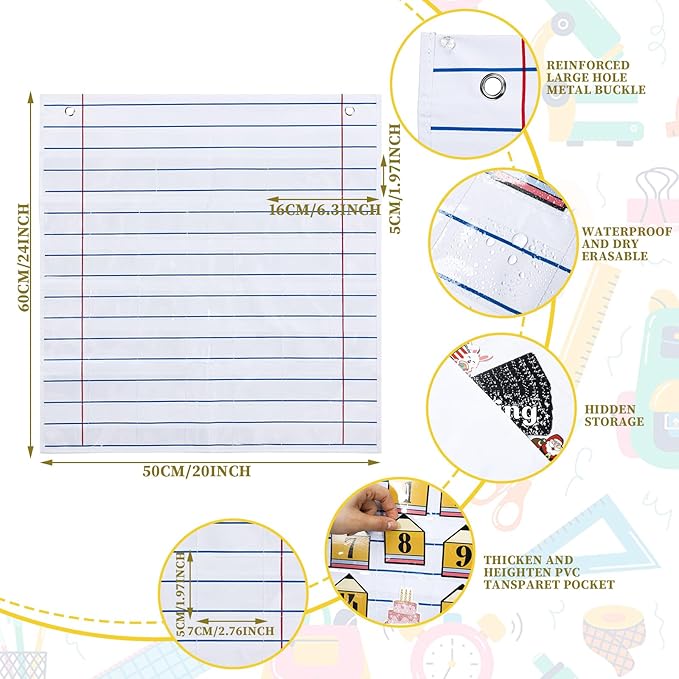 Feifeiya Workbook Calendar Pocket Chart with 82 Activity Cards Classroom Learning Circle Time Calendar Teacher Daily Schedule Pocket Chart for Classroom Homeschool Preschool Office Supplies