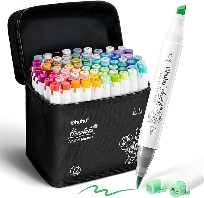 Ohuhu Alcohol Markers Brush Tip - AP Certificated Double Tipped Art Marker Set for Artist Adults Coloring Illustration- 72 Colors - Refillable - Brush & Chisel Dual Tips - Honolulu 2 of Ohuhu Markers