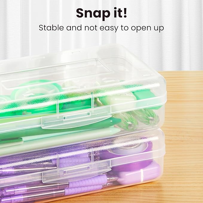 Sooez 6 Pack Pencil Box, Hard Pencil Boxes for School Supplies Bulk, Large Plastic Pencil Case with Lid, Clear Pencil Container, Stackable School Boxes Crayon Boxes Bulk for Kids
