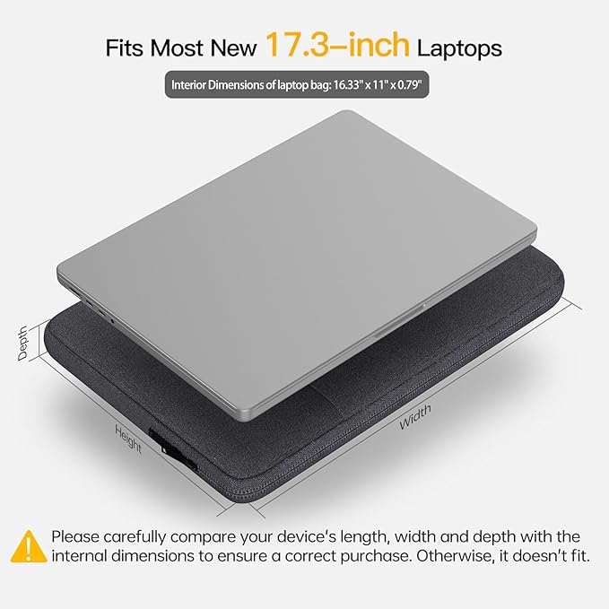 17 inch Laptop Case Computer Sleeve for HP Envy 17/Pavilion 17/Omen 17, Acer Predator 17/Aspire 17, Dell Inspiron 17, Lenovo Ideapad 17, Water-Resistant Shockproof 17.3 inch Laptop Carrying Bag