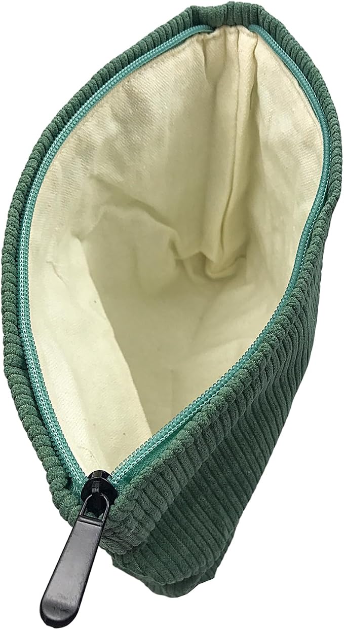 GUTGNK Corduroy Ladies Cosmetic Bag, Large Capacity Canvas Cosmetic Bag Travel Toiletry Bag Accessories Organizer, Grass Green