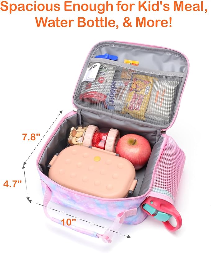 Bagseri Kids Lunch Bag Girls - Thermal Insulated Lunch Box Tote with Water Bottle Holder, Reusable Leak-Proof Kids Lunch Box for Daycare & School, Pink Tie-dye (Containers Not Included)