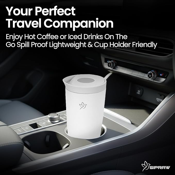 12oz Travel Coffee Mug Tumbler Insulated Stainless Steel Coffee Cup with Leakproof Lid for Hot and Cold Drinks BPA Free Reusable Mug Dishwasher Safe Cup Holder Friendly, White smoke
