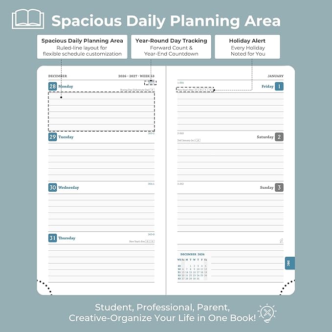Weekly Monthly 2026-2027 Planner (July 26-Dec 27),6.5"x3.75",18 Months Agenda Plan with Month Tabs & Pocket,Expenses/Note Pages, Academic Calendar with Vegan Leather Cover,Dusty Blue