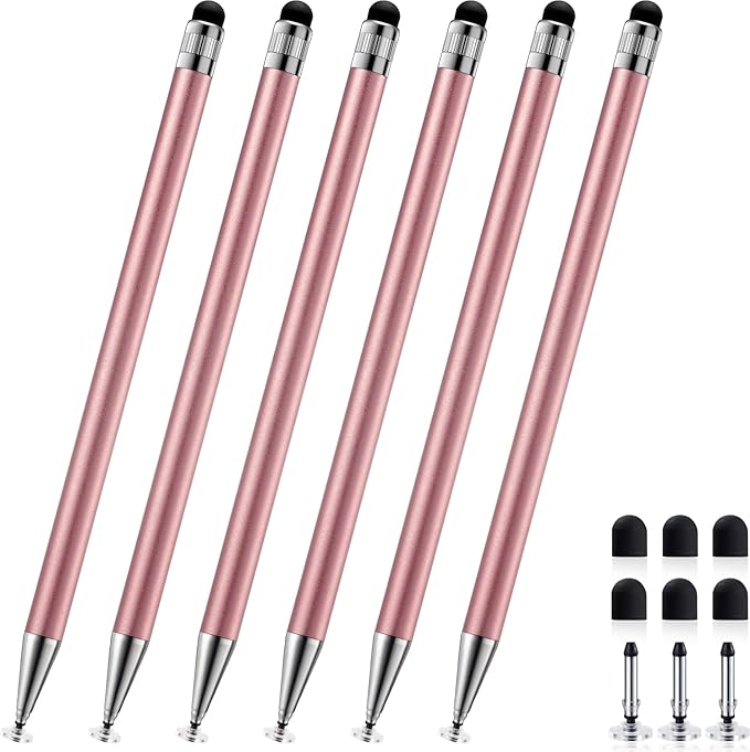 ChaoQ 2-in-1 Stylus Pen for Touchscreen, 6pcs High Sensitivity and Precision Stylus Pens for iPad iPhone Android Suitable for All Touch Screens (Rose Gold)