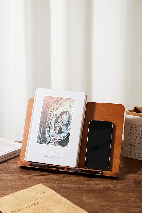 Bamboo Reading Stand Reading Stand Multi-Functional Adjustable Book Clip for Students Reading Books Test Over Bookshelf Reading Books on Bookshelf Cookbook Rack Music Stand