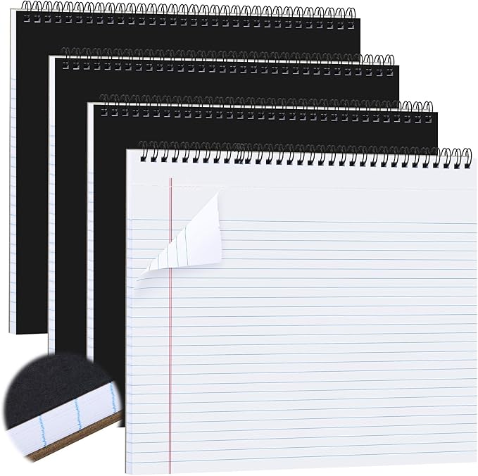 MotiMind 4 Pcs Legal Pads Landscape Notebooks Hole Punched Top Spiral Bound Notebooks 11 x 9.5 Inch College Ruled Drawing Notepad Tear Line for Removal 50 Sheet Office Steno Book(White)