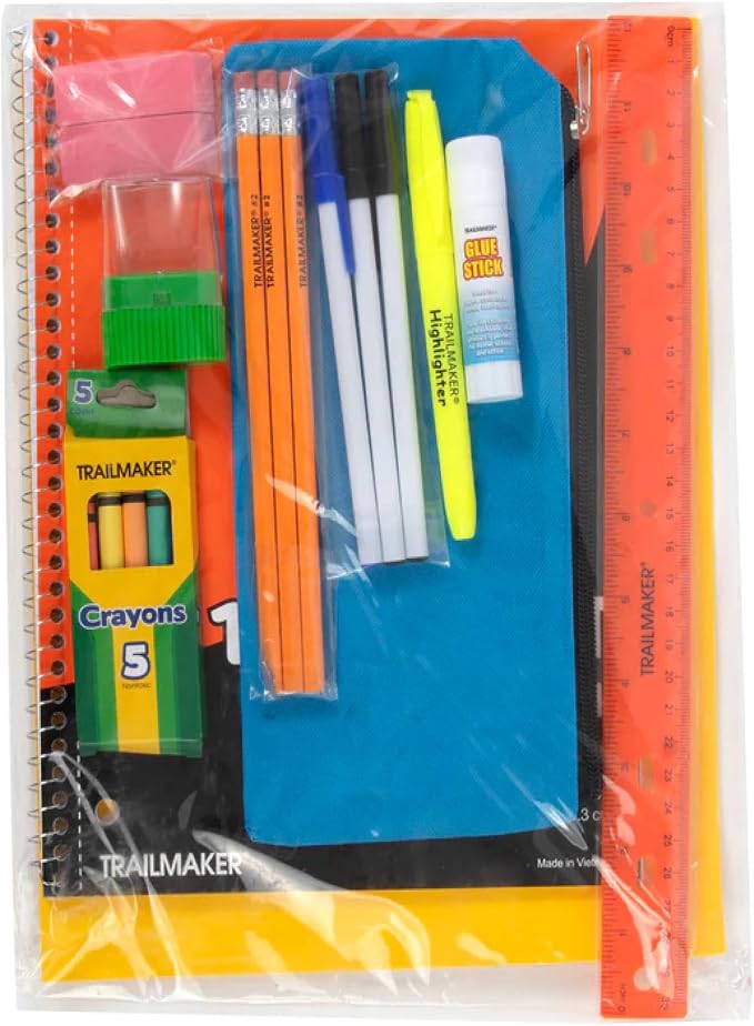 Trail maker 24 Pack Bulk Clear Backpack Heavy Duty with School Supplies, Side Pockets for Kids, Boys, Girls, School, Stadium Approved (Multicolor Pack)