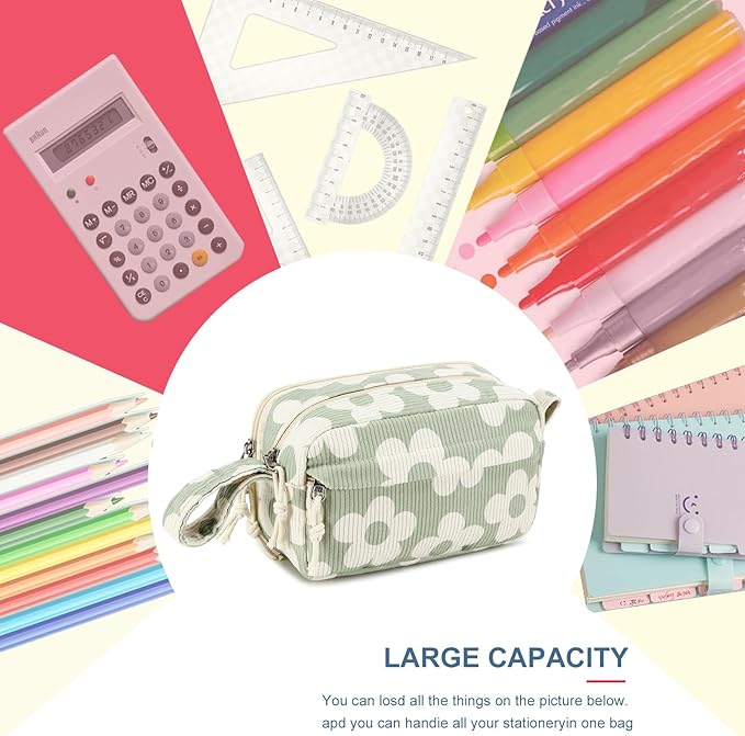 Bluboon Big Capacity Pencil Case Pencil Pouch Pen Case School Supplies Cute Pencil Box Pencil Bag for Teen Girls Boys Women Man (Flower Green)