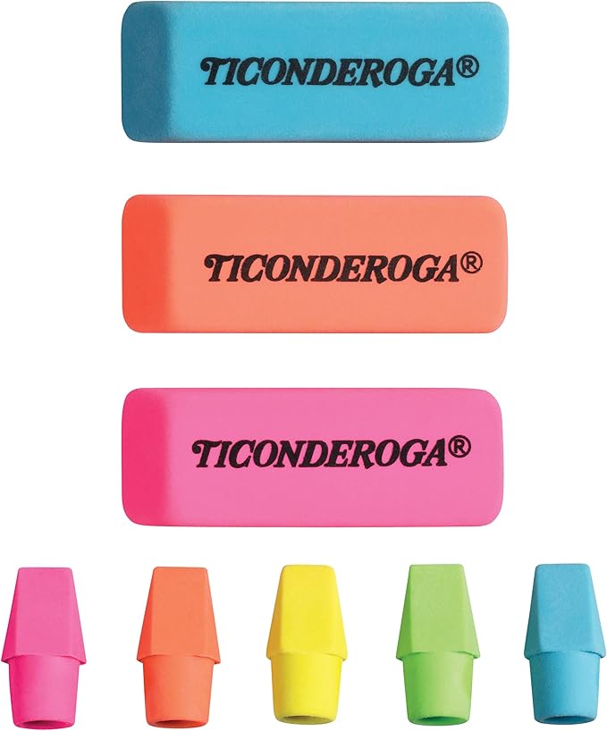 Ticonderoga Dixon Office & School Eraser Combination Set, 15 Eraser Multi-Pack, Multicolored (38931)