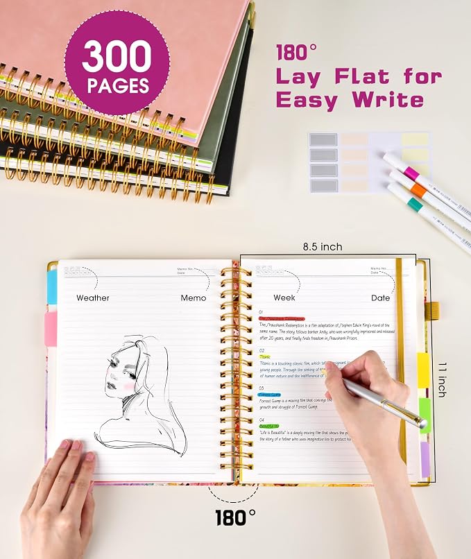 Spiral Notebooks 8.5"x11" for Work with Removable Dividers Tabs,300 Pages 5 Subject Notebook College Ruled,100GMS Notebook journal for School Note taking,Lined Journal for Women,A4 Autumn Tree