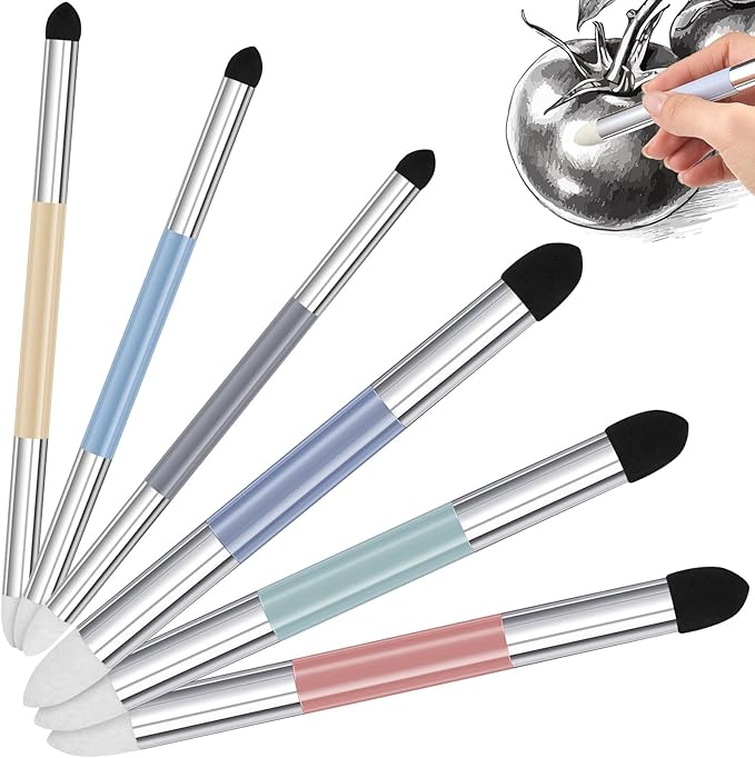 Kosiz 6 Pcs Blending Sponge Sketch Pen Double Headed Washable Rubbing Sponge Brush Wipe Reusable Blending Stump Drawing Art Blenders for Artist Highlight Shadow Detail Correcting Tool (Morandi)