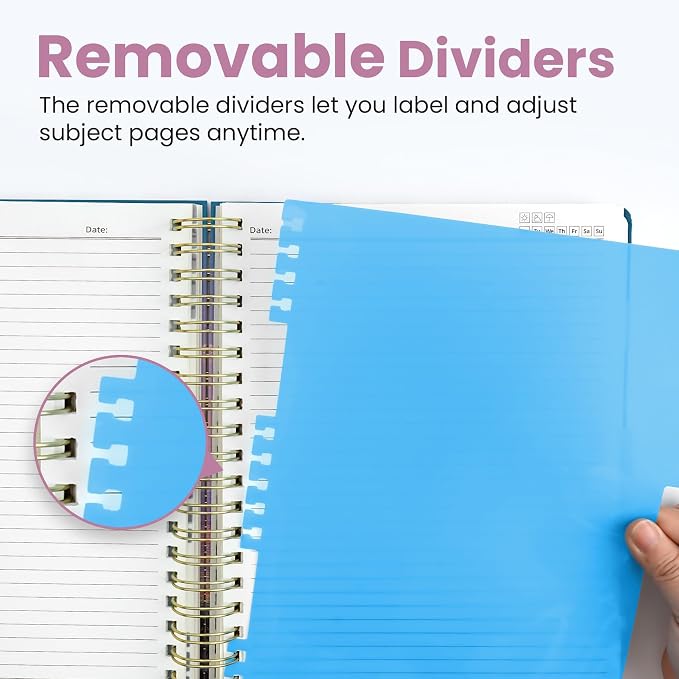 Taja Spiral Notebooks for Work 5 Subject Notebook with Removable Dividers