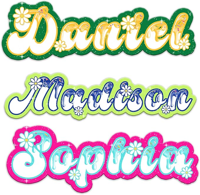 Custom Daisy Name Sticker Personalized Text Flower Floral Ice Cream Drip Aesthetic Decal Waterproof Die Cut Vinyl DTF Decal Unisex Gift for Laptop Helmet Car Cup Phone Tablet for Male Female
