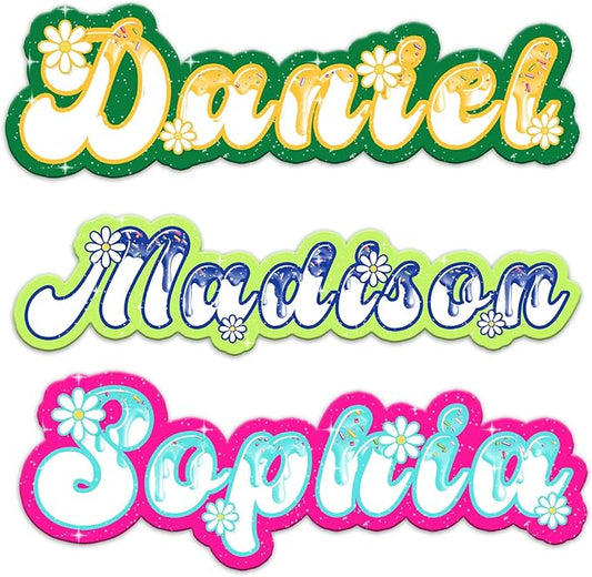 Custom Daisy Name Sticker Personalized Text Flower Floral Ice Cream Drip Aesthetic Decal Waterproof Die Cut Vinyl DTF Decal Unisex Gift for Laptop Helmet Car Cup Phone Tablet for Male Female